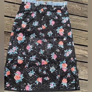 Vintage black/denim sequin floral skirt